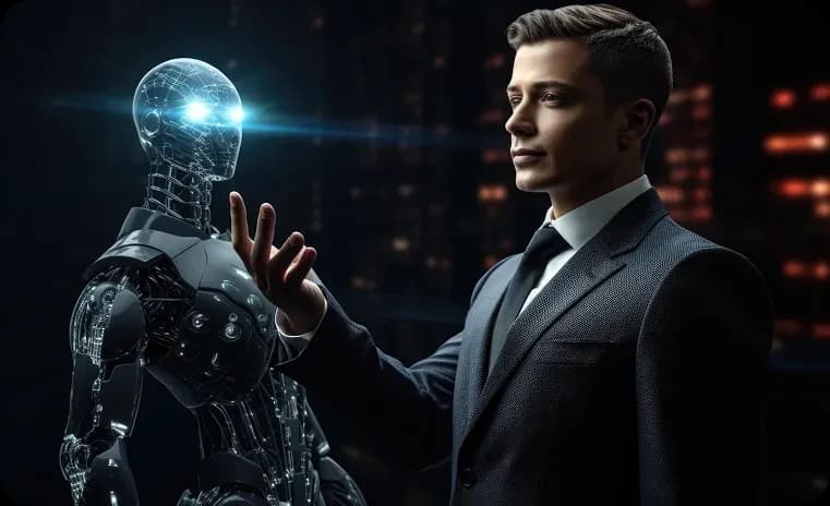 Professional interacting with an intelligent AI assistant