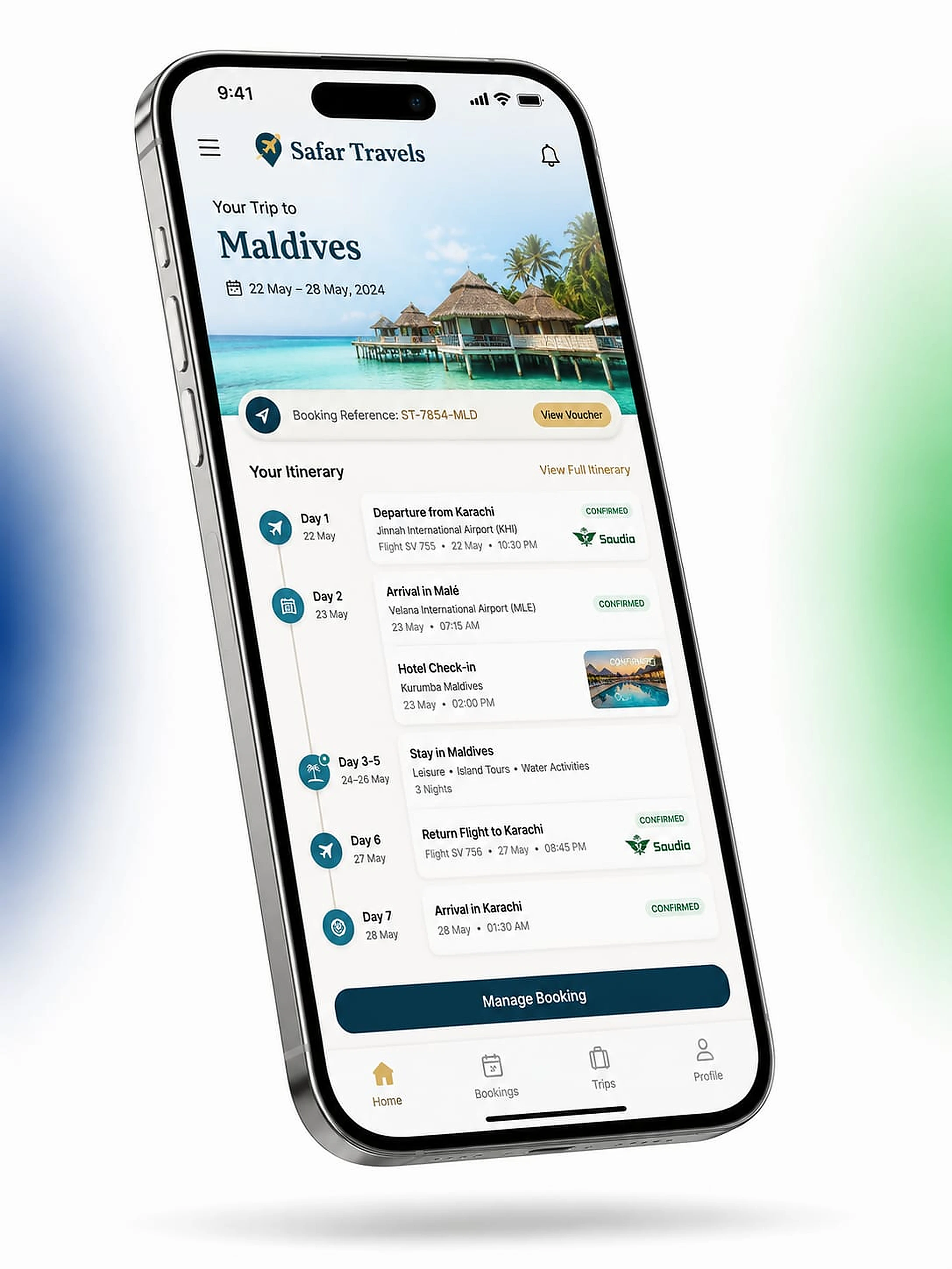 Safar Travels mobile app itinerary screen