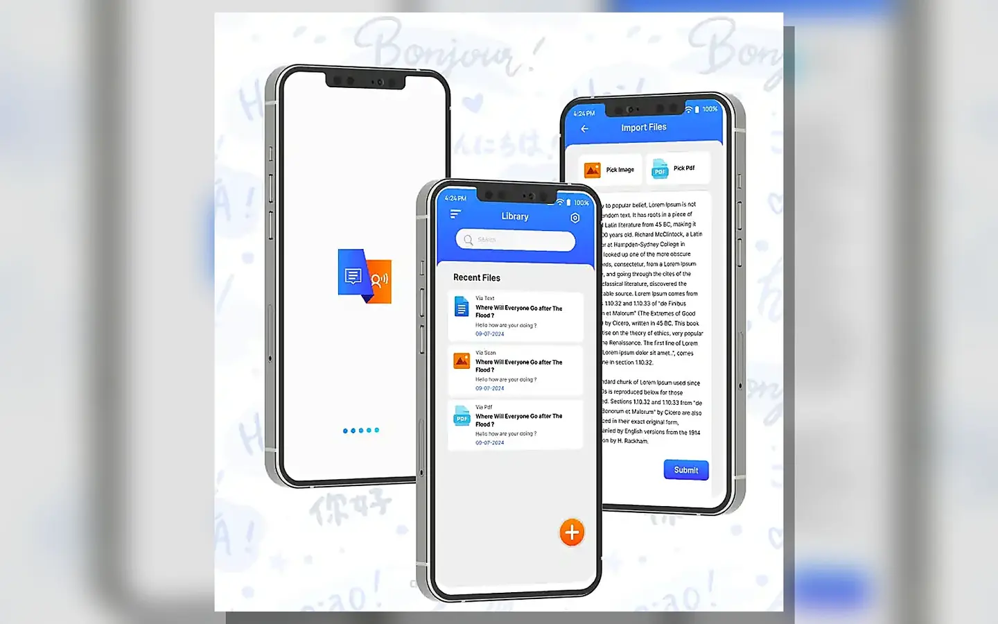 Document manager mobile app with file import screens