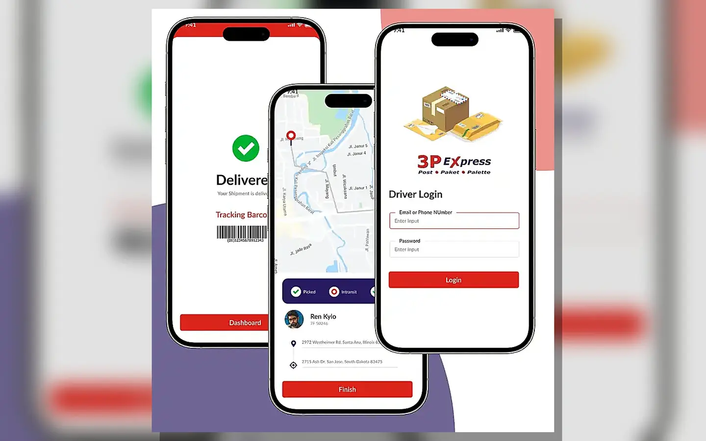 Courier delivery and logistics mobile app UI
