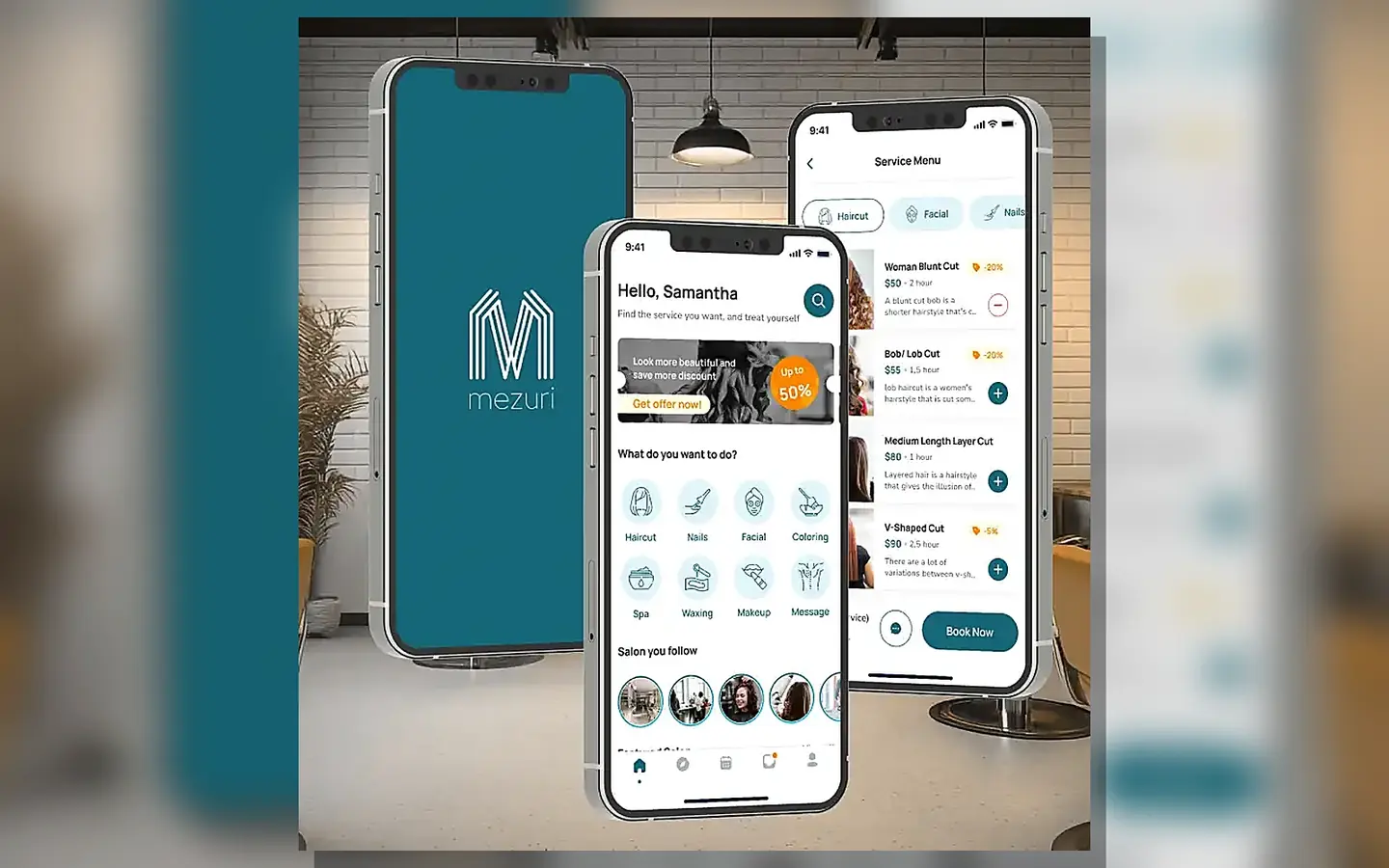 Salon services booking mobile app UI