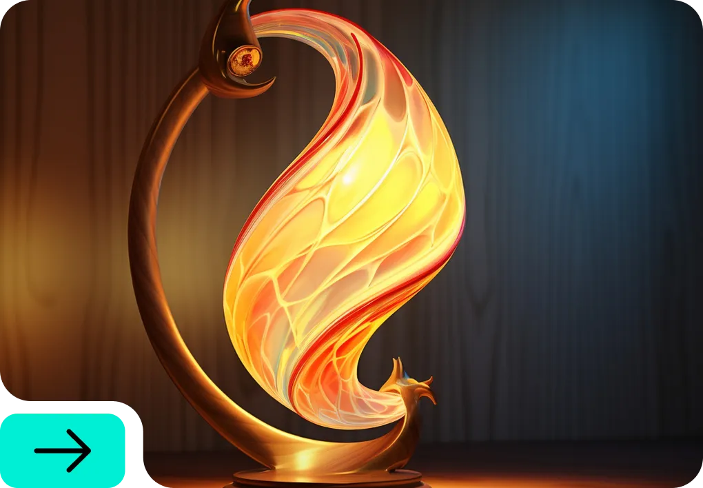 An illuminated sculptural lamp in warm golden tones